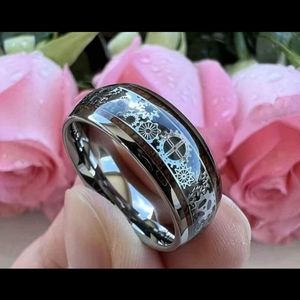 COPY - Stainless steel steam punk woodgrain gears ring size 6 to 13